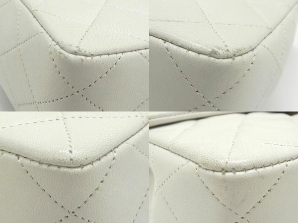 １円～【CHANEL】シャネル チェーン ショルダー バッグ マトラッセ ホワイト ラムスキン ゴールド金具