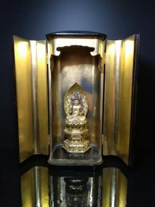 仏像 観音菩薩 蓮華座 座像 厨子 木製 漆塗金仕上 仏像 観音様