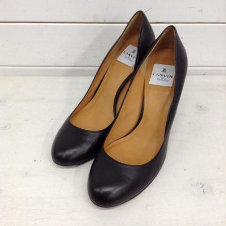 ランバンオンブルー レザー ラウンドトゥ パンプス 黒 / ブラック LANVIN en Bleu 無地 レザー