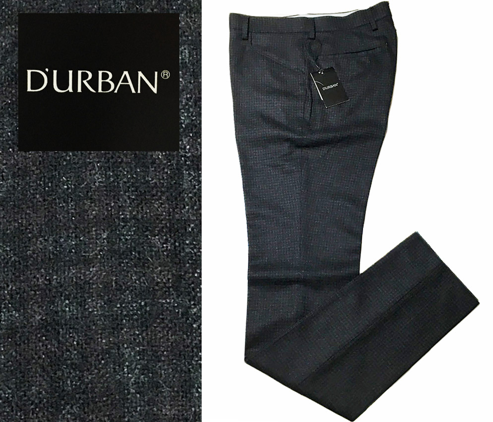 新品 DURBAN フランネル ウール チェック ノータック パンツ スラックス 78 ダークグレー系 テーパード ダーバン 定価30，240円