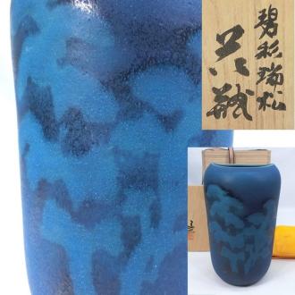 激安を販売 【C813】 京焼 谷口良三作 碧彩瑞松 花瓶 共箱 師）六代