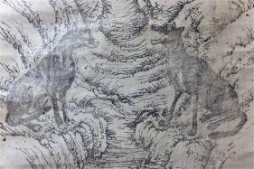 ニホンオオカミ 三峰神社 木版画 掛軸 朱印有 狼 護符 御札 阿吽お犬様