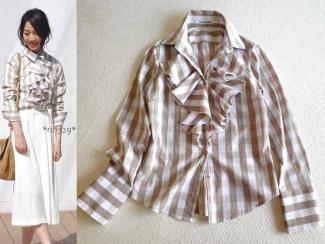 ナラカミーチェ＊昨季2017SS 太ギンガムチェック フリルブラウス 