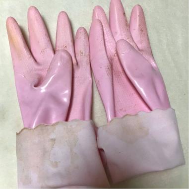 ビルパール ゴム手袋 厚手 裏起毛 ピンク Mサイズ 女性 中古(掃除用品