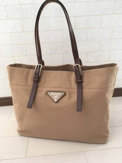 プラダ(PRADA) トートバッグ キャンバス×レザー ベージュ（ショルダー