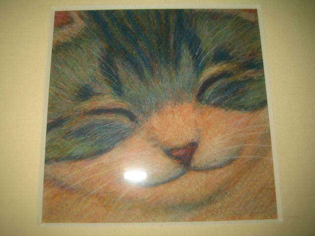 稀少☆與倉豪 ねこ 猫 細密 パステル画 直筆 サイン 木製額入り The
