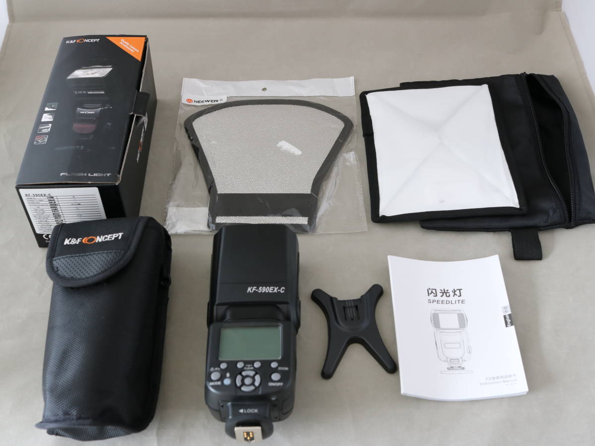 キャノン用フラッシュ・スピードライト K&F Concept KF590EX-C　中古美品　ディフューザーセット