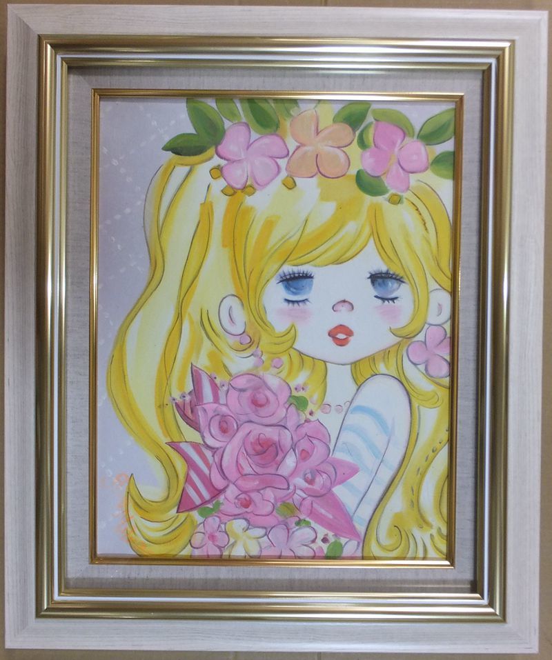 絵画 油絵 人物 水森亞土「人物」 サイン 額装済み 肉筆手描き F6 日本