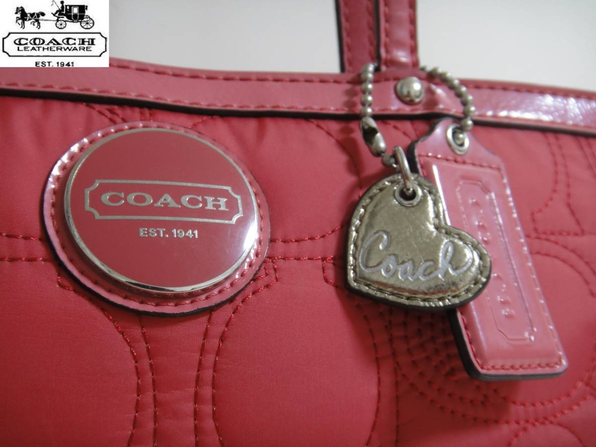 1円☆超美品☆COACHコーチシグネチャートートバッグ☆ピンク系