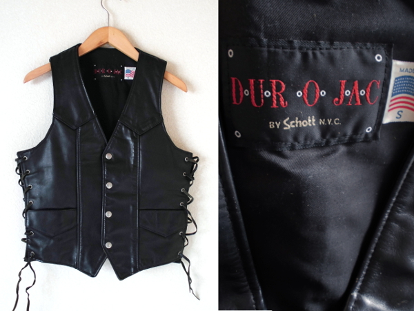 Schott DUROJAC レザーベスト レース ブラック S☆Schottショット☆DUR O JACレザーベスト《本革サイドレース