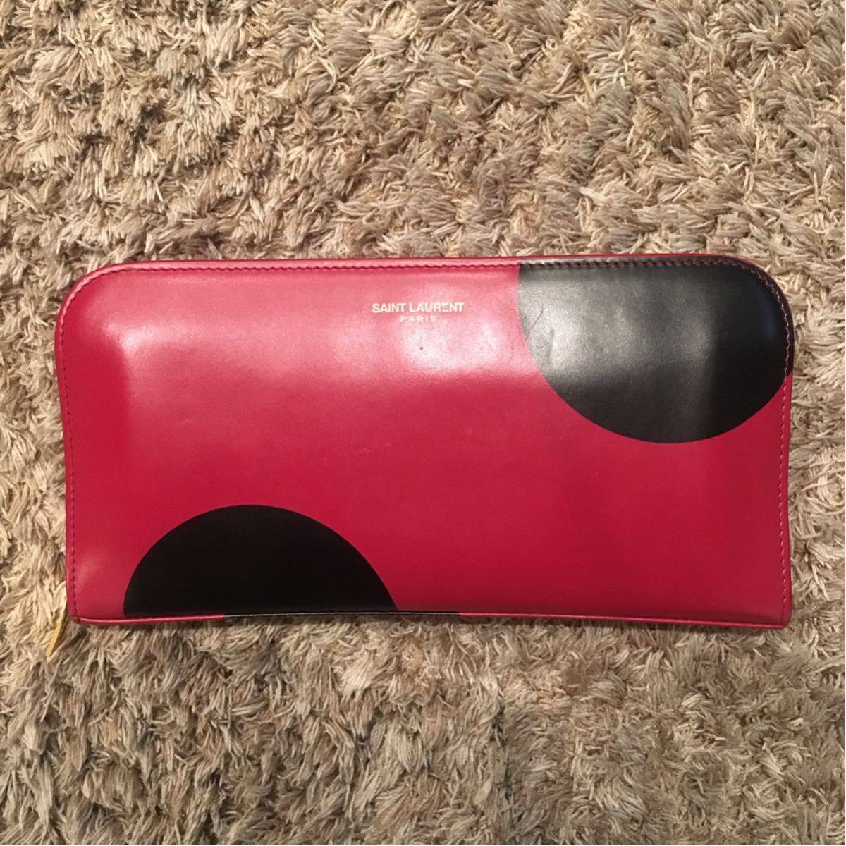 サンローラン saint laurent 長財布 ドット 赤 ルージュ メンズ サン 