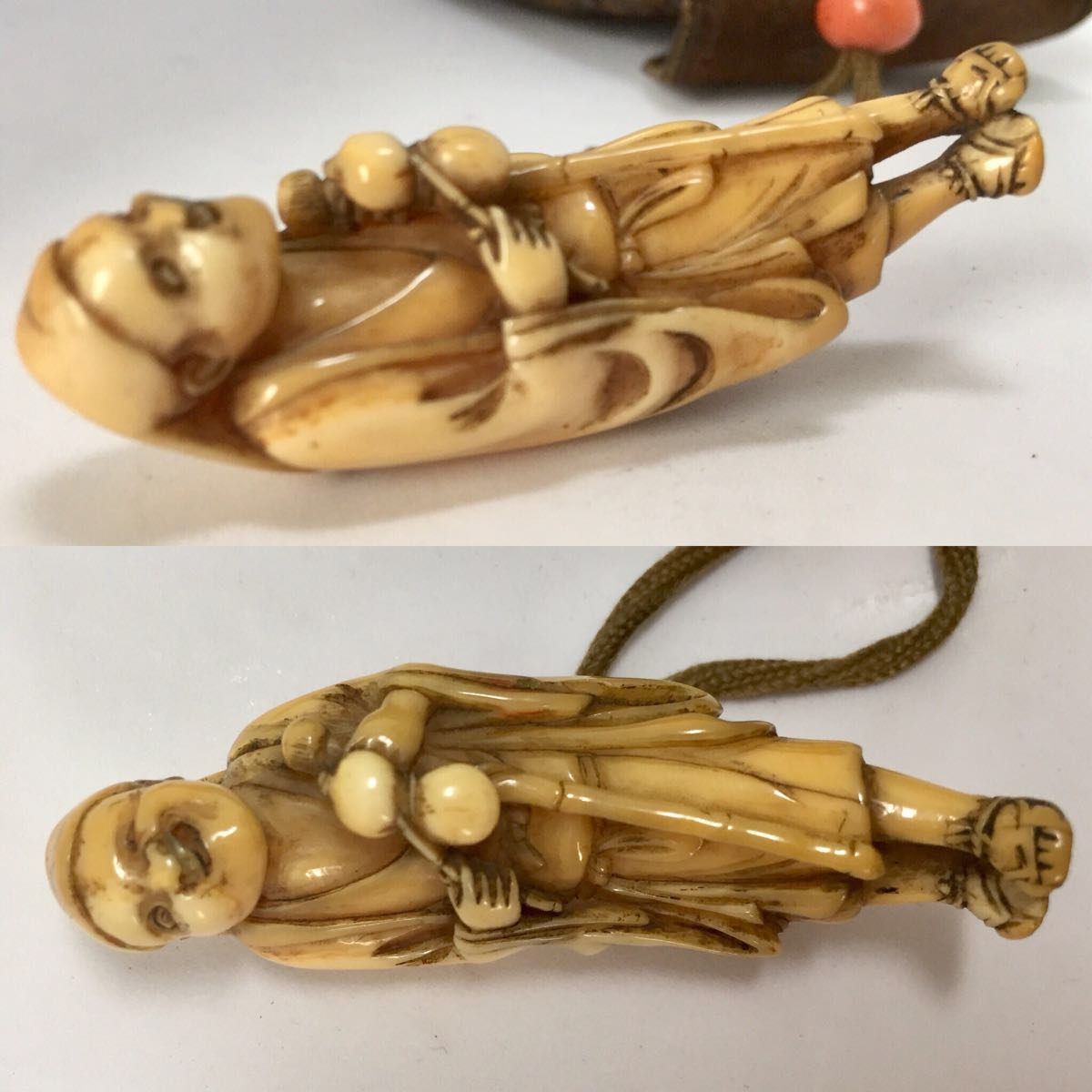 中国美術玉石彫刻人物根付白玉旧家蔵出(HN902) 中国美術玉石彫刻人物