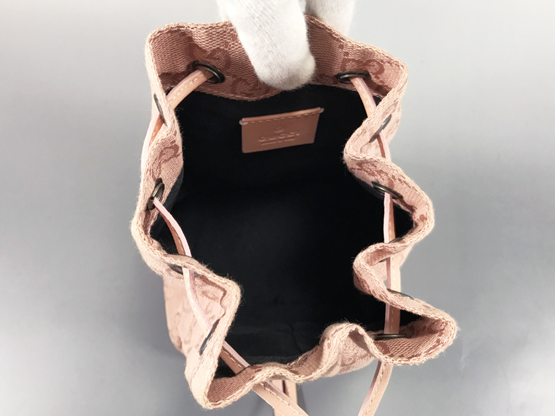 GUCCI グッチ 巾着袋 ポーチ ミニバッグ GG柄 GGキャンバス レザー 