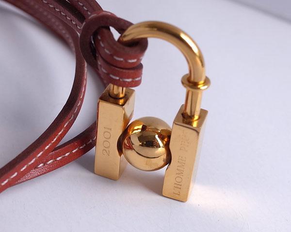 決算特価♪美品【エルメス★HERMES】2001年限定 地球モチーフ テラ カデナ 南京錠 ゴールド×赤茶 レザー付き ペンダント 男女可