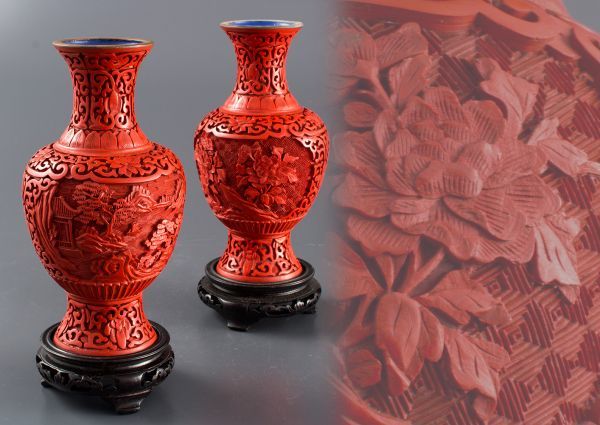 堆朱 唐物 花瓶 時代物 中国古玩 細密細工 花瓶の中古品・新品・未 花器 -