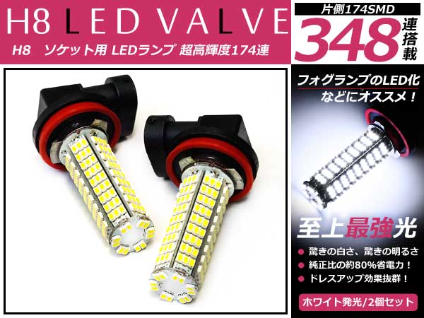 LEDフォグランプ タント L375S、L385S LEDバルブ ホワイト 6000K相当 H8 174発 SMD フォグライト 左右セット