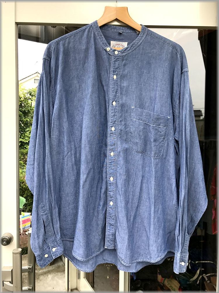 ★アルマーニジーンズ　90s　スタンドカラー　長袖シャツ　size L★シャンブレー レーヨン ジョルジオアルマーニ