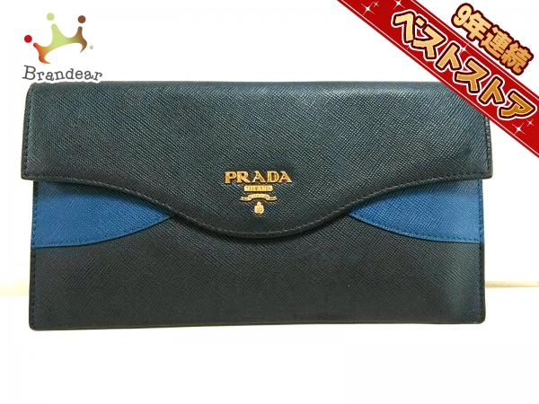 プラダ PRADA 財布 長財布 レザー ネイビー×ブルー - PRADA ネイビー