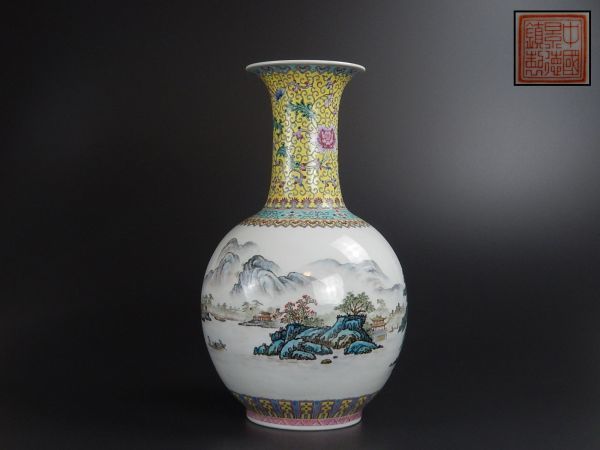 中国美術　彫刻 陶器製　置物　中国古玩美術 花瓶 山水画 焼き物 高さ49センチ 花瓶 中国美術 中国古玩 唐物 粉彩 高 - 彫刻 陶器製 置物 中国古玩