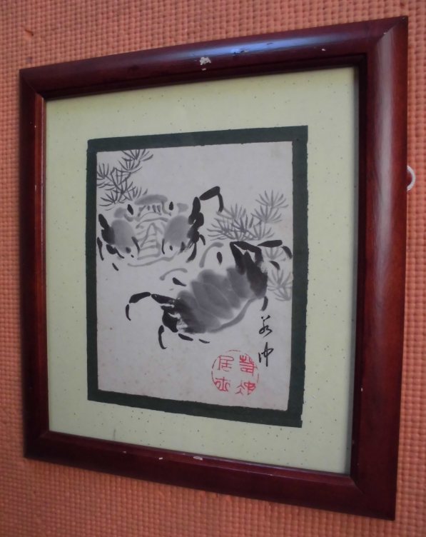 古い掛軸 花〇在銘 花鳥画 紙本 肉筆 落款□日本画 東洋美術 中国掛軸