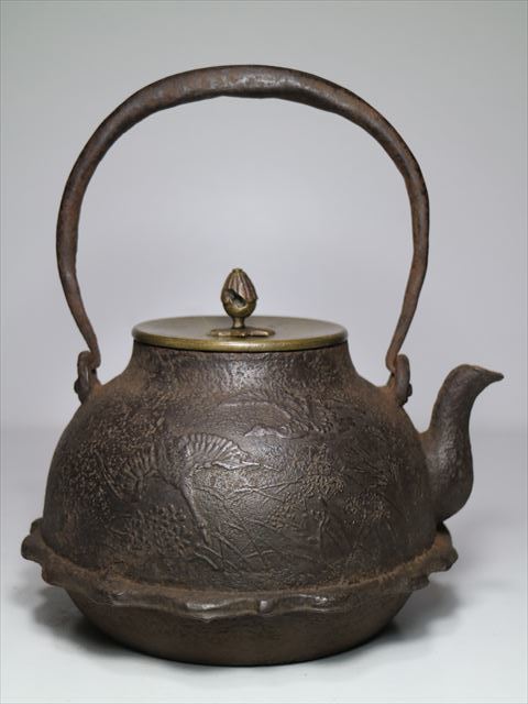 煎茶道具 鉄瓶 銅製蓋 龍文堂 時代 | 極上品 時代物 刷毛目地紋 亀