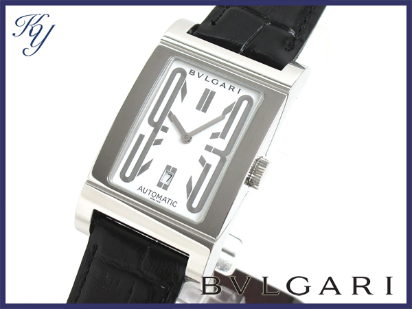 1円～ 美品 本物 人気 BVLGARI ブルガリ レッタンゴロ RT45 革ベルト 自動巻き メンズ 時計