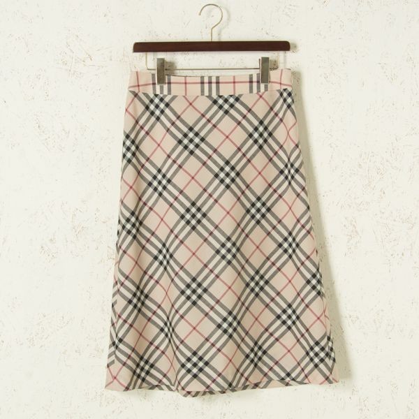 ゆうパケット○ 美品 BURBERRY LONDON スカート 台形 フレア ノバチェック ウール きれいめ ベージュ 40 #e7b011WER