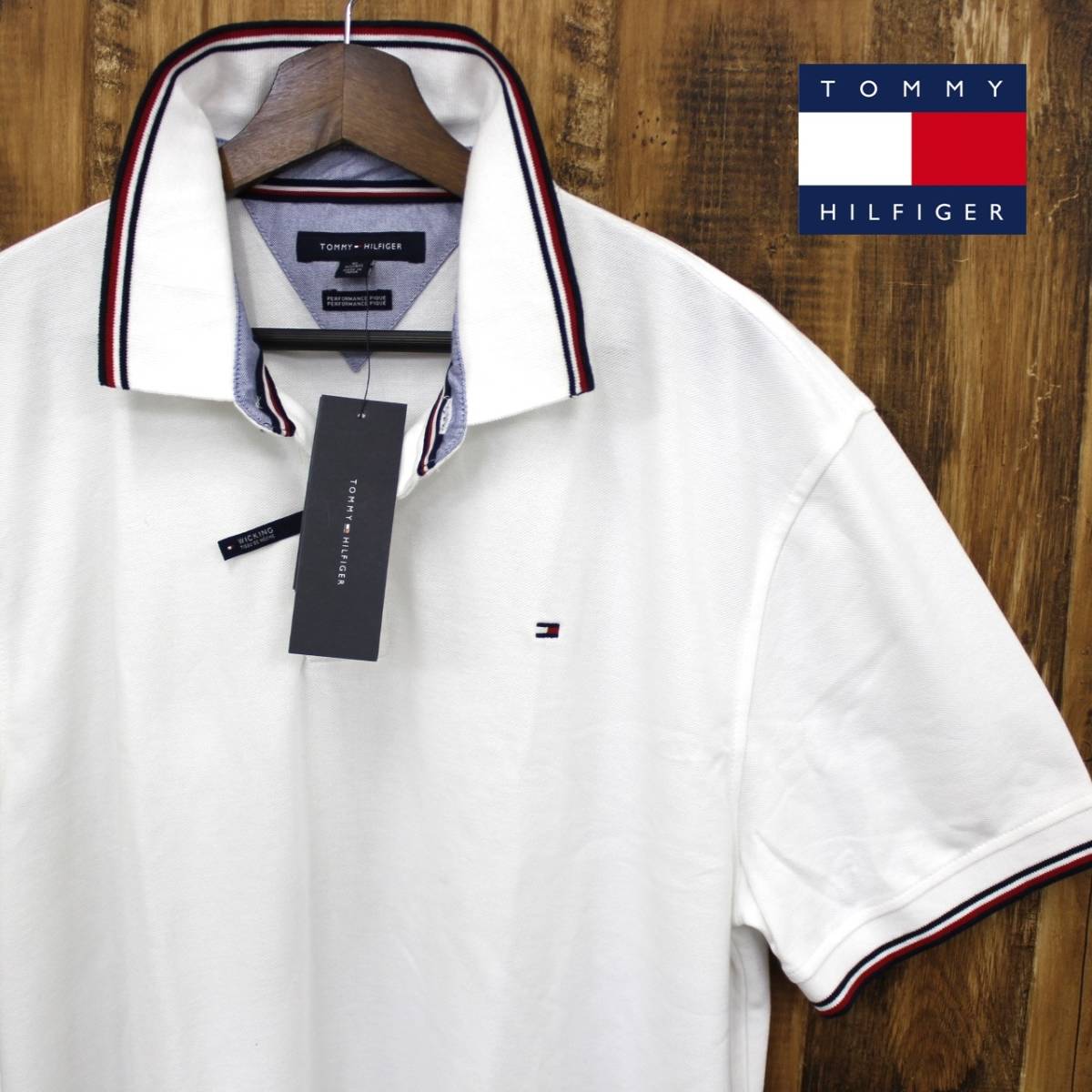 『高性能生地』新品(tt602)TOMMY HILFIGER【USモデル国内未展開】(XL)ポロシャツ 白色『PERFORMANCE』UVカット/クイックDRY/WICKING性能