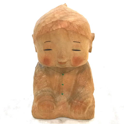兆 前島範久作 No.31 木彫り 人形 置物 オブジェ 約26cm 一心斎 AZ451
