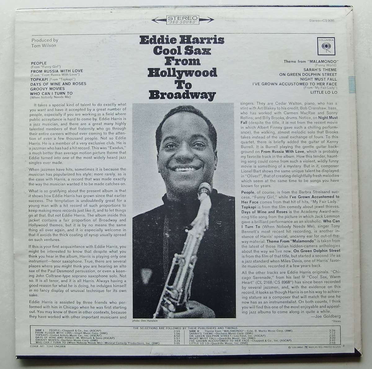 EDDIE HARRIS / Cool Sax From Hollywood To Broadway Columbia CS 9095 ...