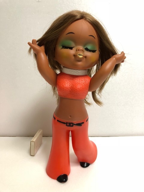 70年代ファッション☆昭和レトロ 女の子 ソフビ人形 大型 高さ 28