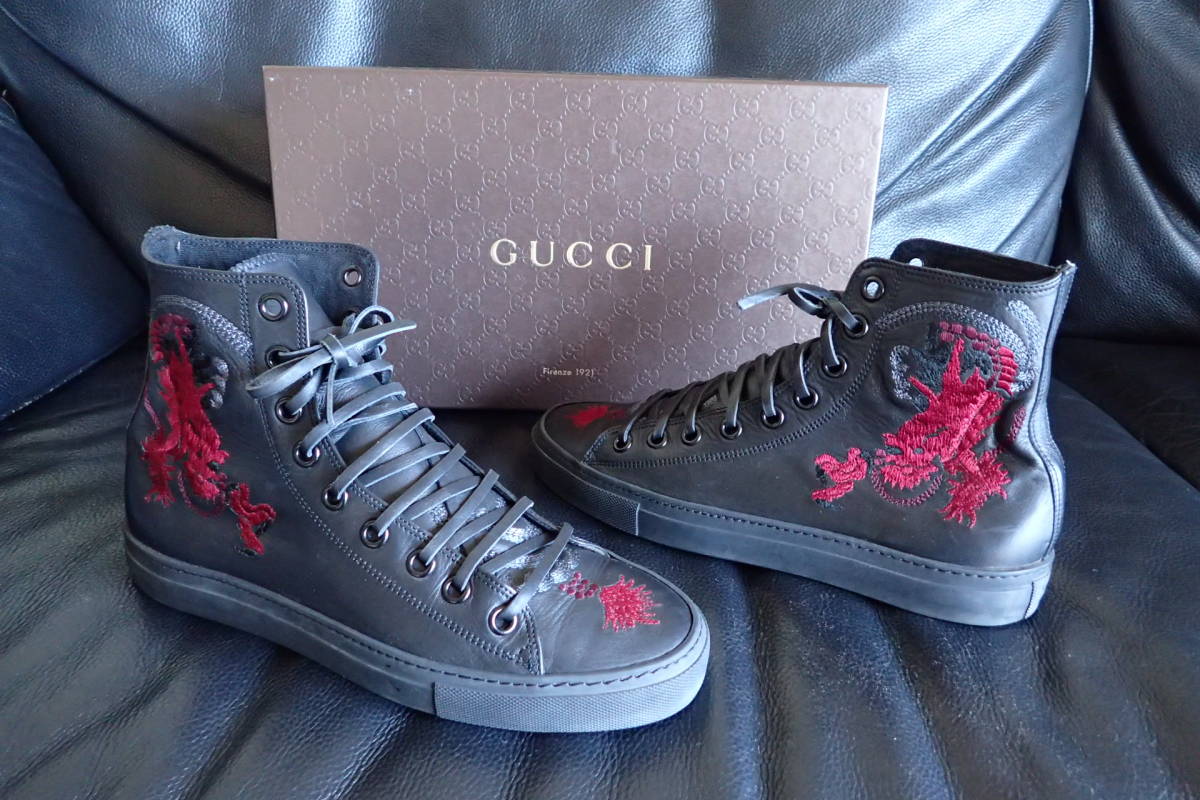  激レア グッチGUCCIショップ限定モデル刺繍レザーハイカットスニーカー国内正規品25 5cm極美(男性用)｜売買されたオークション情報、yahooの商品情報をアーカイブ公開 - オークファン 靴