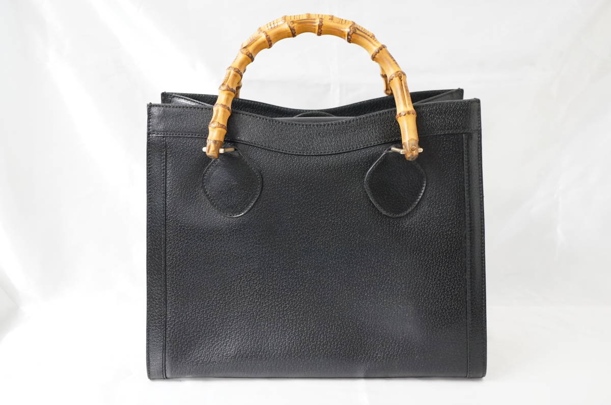 GUCCI グッチ バンブー スクエア ブラック レザー ハンドバッグ