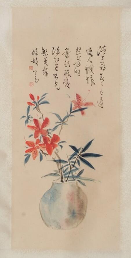 中国美術 唐物 掛軸 掛け軸 名画 肉筆保証 紙本鏡心 花卉 愛新覚羅溥儒