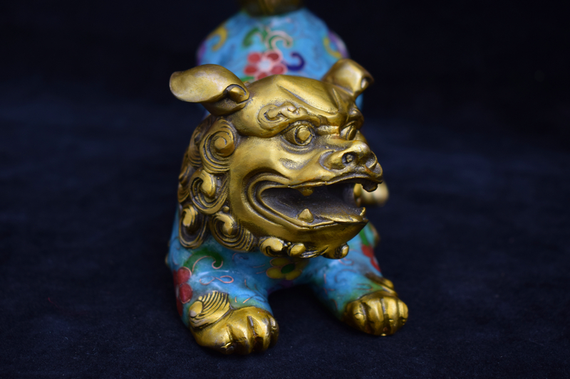 七宝焼 薫香炉 年代物 出土 銅胎景泰藍 琺瑯彩 神獣耳 香炉 大尺寸銅胎