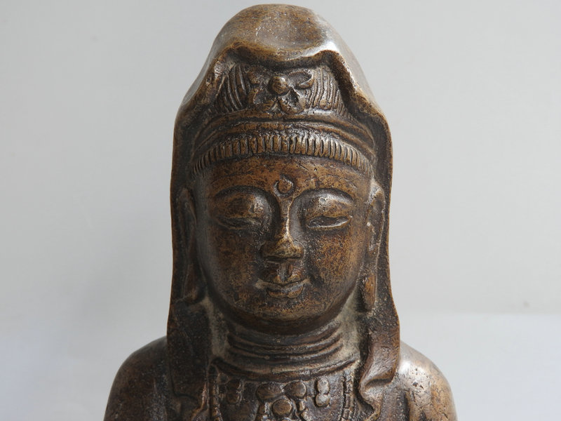 417『唐銅 観音菩薩』　　/骨董 古美術 茶道具 古民芸 antique 民間供養収集 古銅手工製 古仏像 観音菩薩 年代唐物 【公式通販】