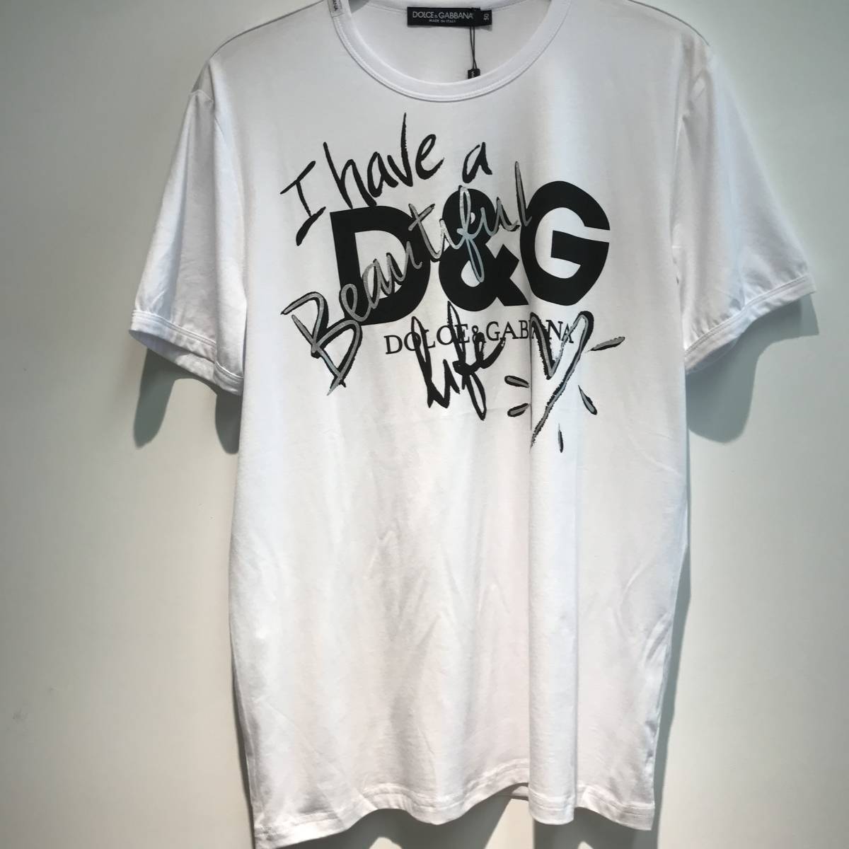 赤字超特価，高品質 DOLCE&GABBANA ドルチェ&ガッバーナ ホワイト クルーネック Ｔシャツ メンズ Lサイズ(文字、ロゴ)｜売買されたオークション情報、yahooの商品情報をアーカイブ公開 - オークファン Mサイズ