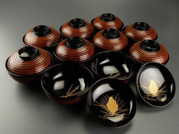 春トレンドの通販 【流】茶懐石道具 松蒔絵千筋吸物椀10客 箱付 CC167