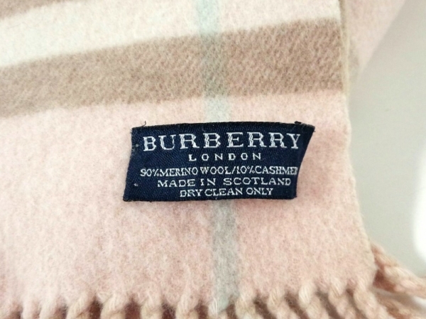 バーバリーロンドン Burberry LONDON マフラー ウール×カシミヤ ベージュ×ダークブラウン×マルチ チェック柄