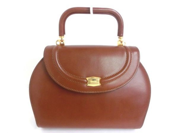 【美品】バリーBallyレザーハンドバッグダークブラウン　ゴールド金具 1円～バリー BALLY レザーハンドバッグ ブラウン×ゴールド ⑤ 【公式通販】
