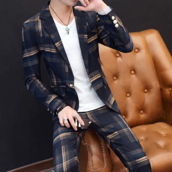 新品，限定セール メンズ 3ピーススーツ スリム スーツ 1つボタン ビジネス 結婚式 紳士服 チェック柄 学生 パーティ イギリス風 おしゃれ ブルー 2XL(XLサイズ以上)｜売買されたオークション情報、yahooの商品情 XLサイズ以上