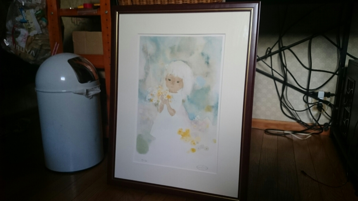 売切 希少美品 いわさきちひろ リトグラフ 「花を持つワンピース 売切 希少美品 いわさきちひろ リトグラフ 「花を持つワンピース