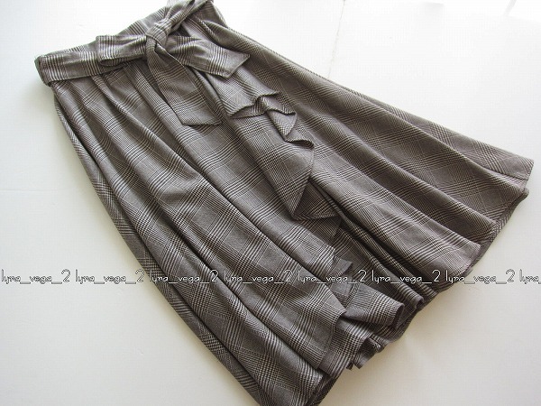 ●新品アラマンダ/INGNI グレンチェックウエストリボンフレアラップスカート/BR/M●