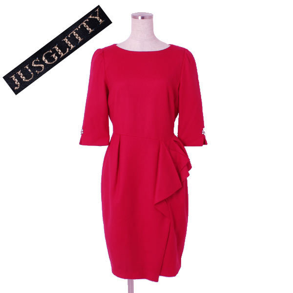 JUSGLITTY リボン風カラーワンピース 定価19，000円 size1 レッド 