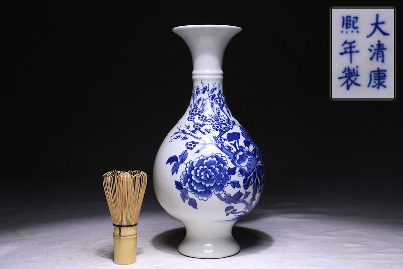 大清康熙年製 青花染付 花卉紋 花瓶 高29cm AA12L42A 【公式通販】