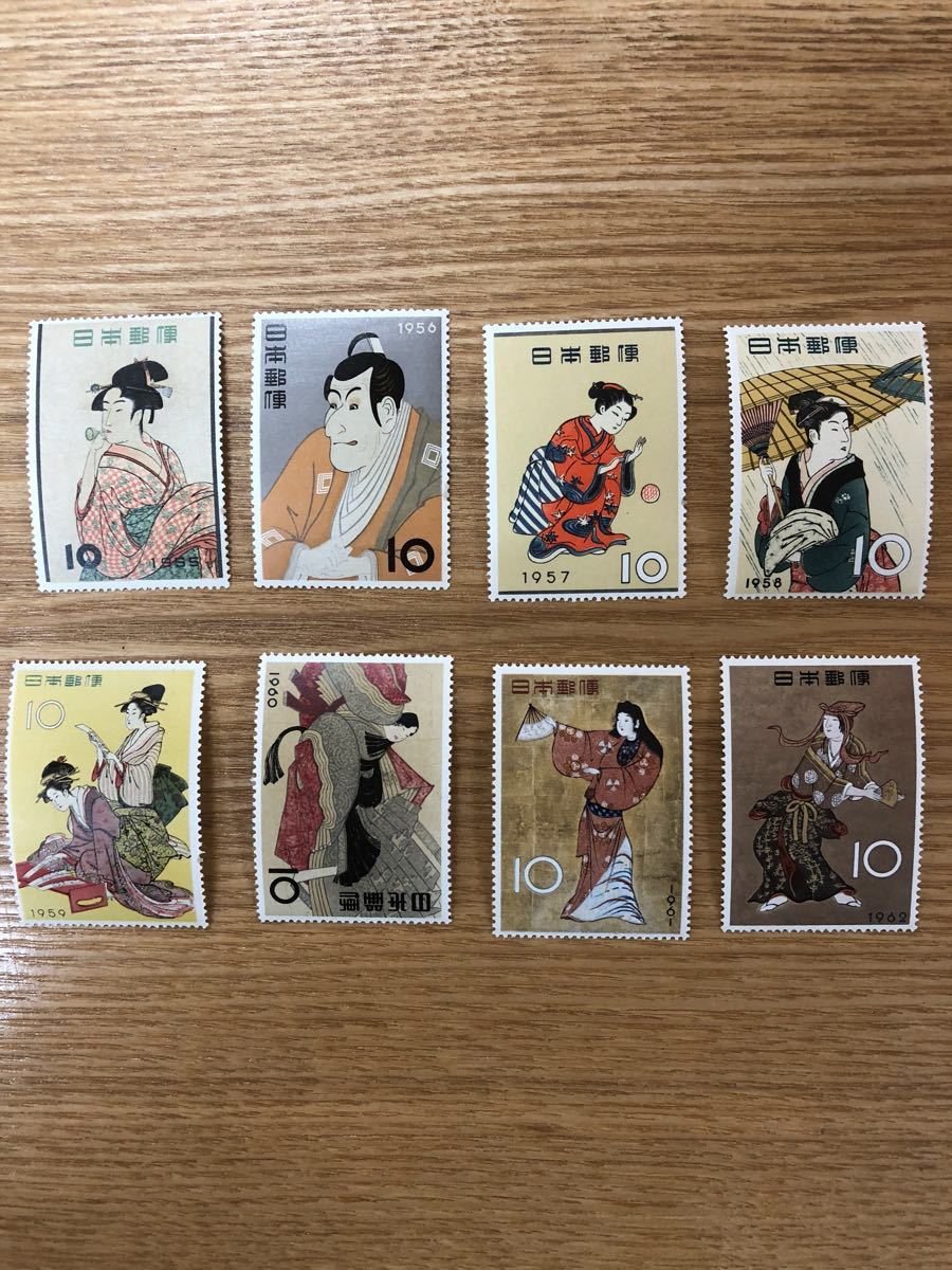 切手趣味週間 見返り美人、月に雁、1955年～1974年まで22枚セット