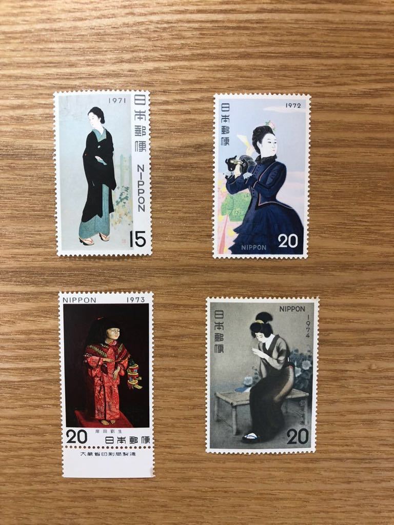 切手趣味週間 見返り美人、月に雁、1955年～1974年まで22枚セット