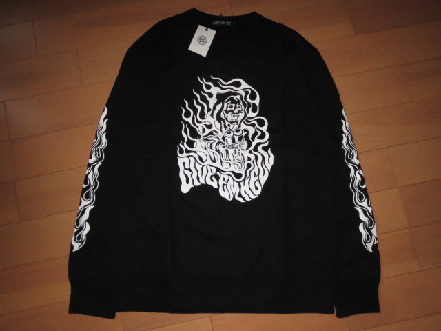 送料無料発送 超特価即決 COOTIE Print Crewneck L/S Sweatshirt (GIVE’EM HELL) 黒 正規品 日本製 新品未使用 タグ付き BIGSIZE XL