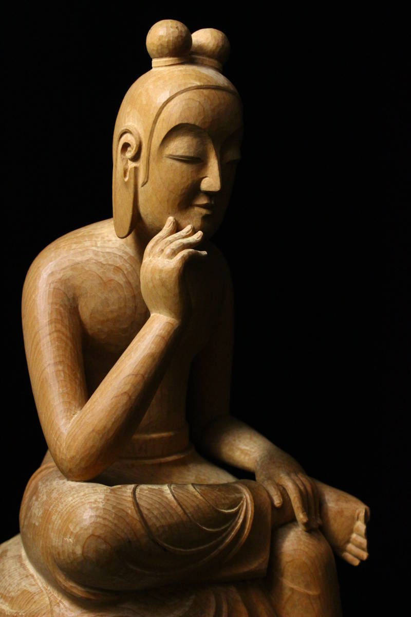 BE38□木彫 弥勒菩薩半跏思惟像14cm 仏像 仏教美術*w ホビー