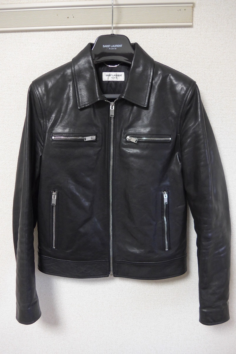 未使用 国内正規 Saint Laurent カーフ レザー ジャケット 46 シングル 